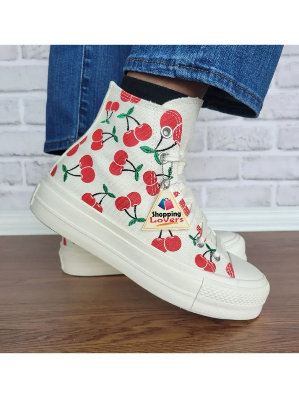 ⭐Converse Ctas Lift Platform Cherries Sz 7 Women Shoes Egret Red Sneaker A08096C